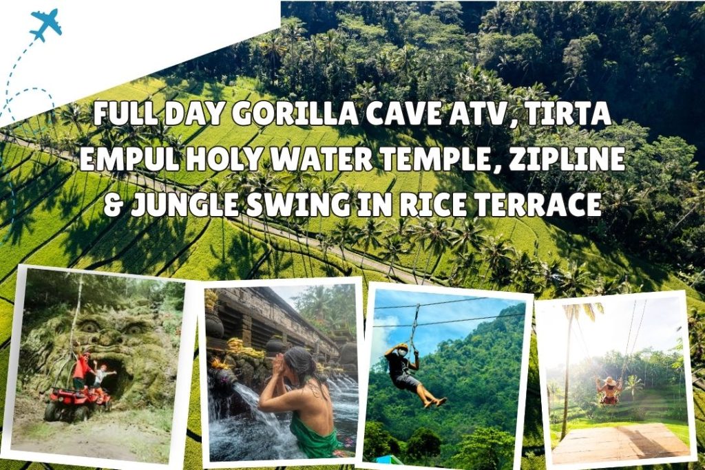 Full Day Gorilla Cave ATV, Tirta Empul Holy Water Temple, Zipline & Jungle Swing in Rice Terrace