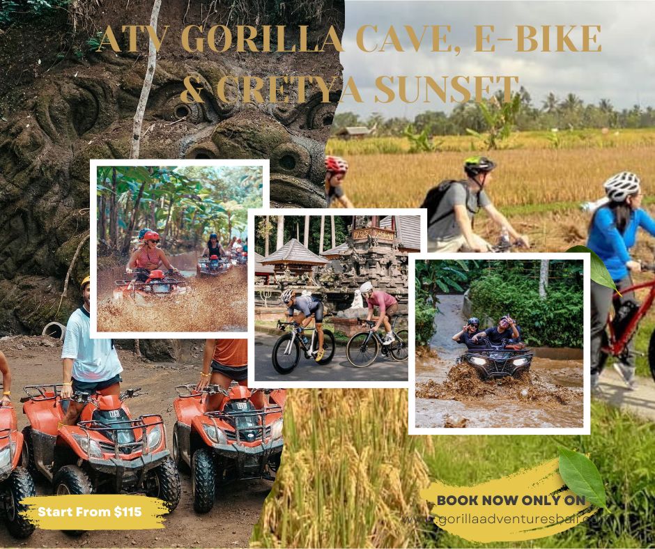 Bali Jungle Adventure: Gorilla Cave ATV, Waterfall, E-Bike, and Cretya Sunset with Lunch